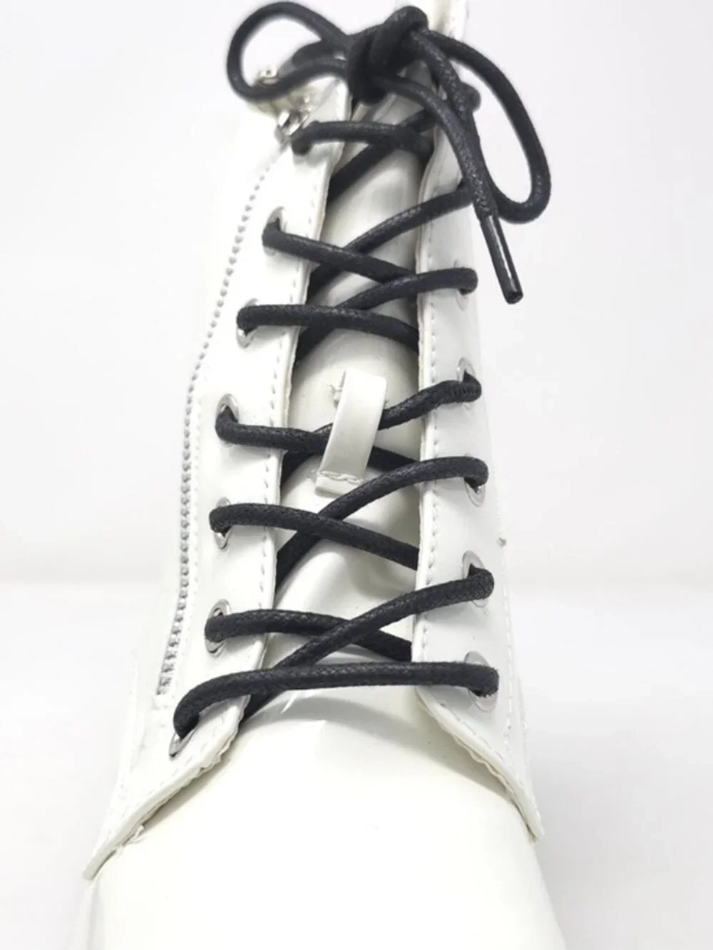 Combat Boots Chunky Heel Lace Up Side Zipper Faux Leather White Pat Ankle Boot - Picture 8 of 12